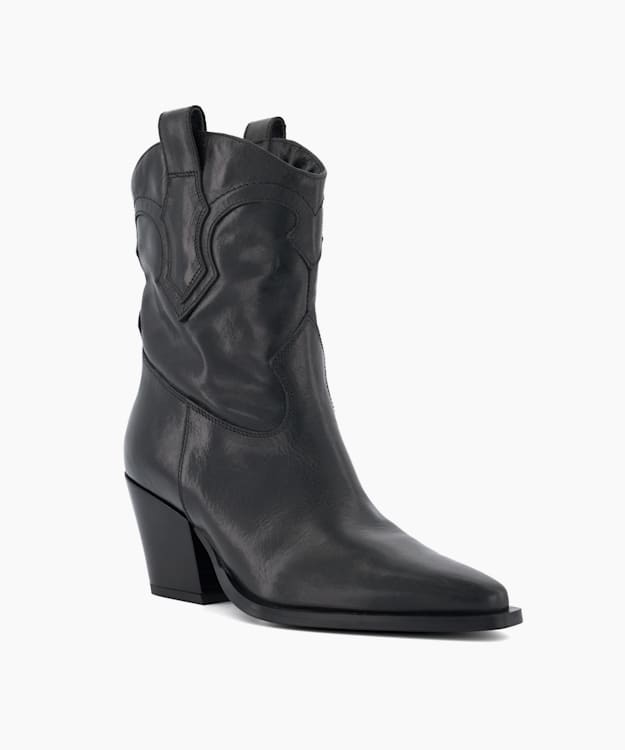 Dune London Ponty - Black Leather Western Boots