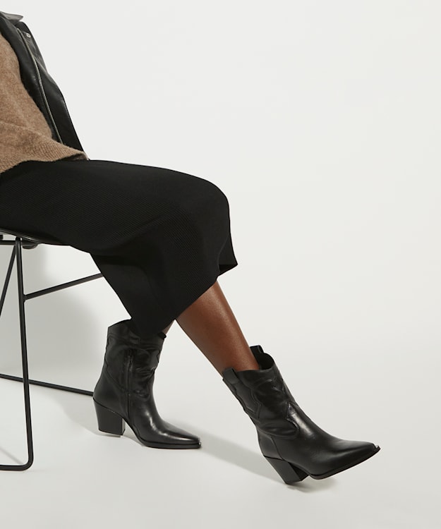 Dune London Ponty - Black Leather Western Boots