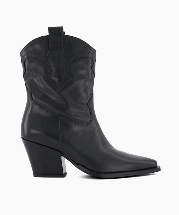 dune london Ponty - Black Leather Western Boots