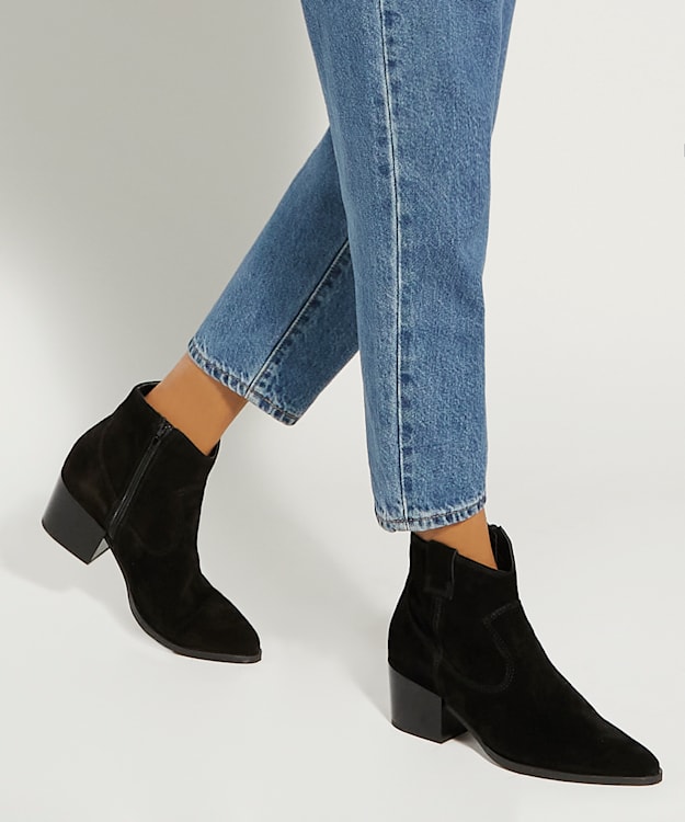 Dune London Possible - Black Suede Western Boots