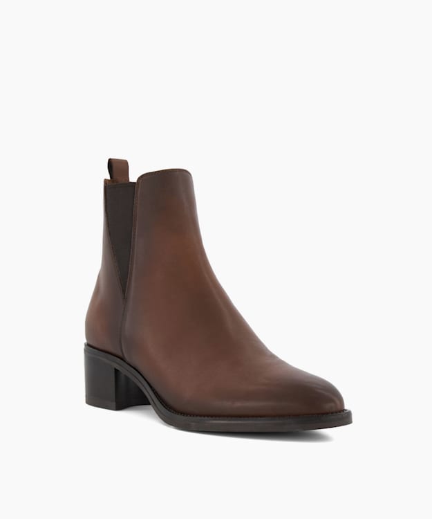 Dune London Pouring - Brown Leather Ankle Boots