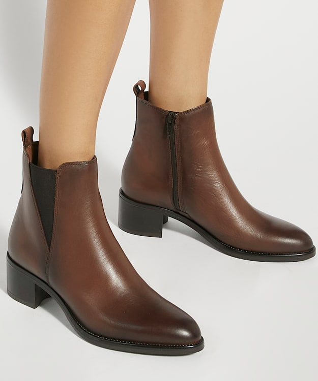 Dune London Pouring - Brown Leather Ankle Boots