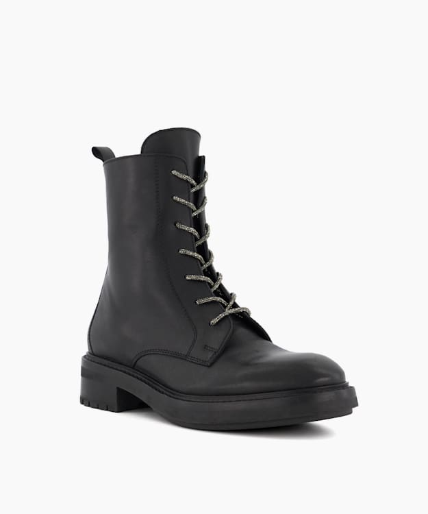 Dune London Purplex - Black Leather Lace-Up Boots