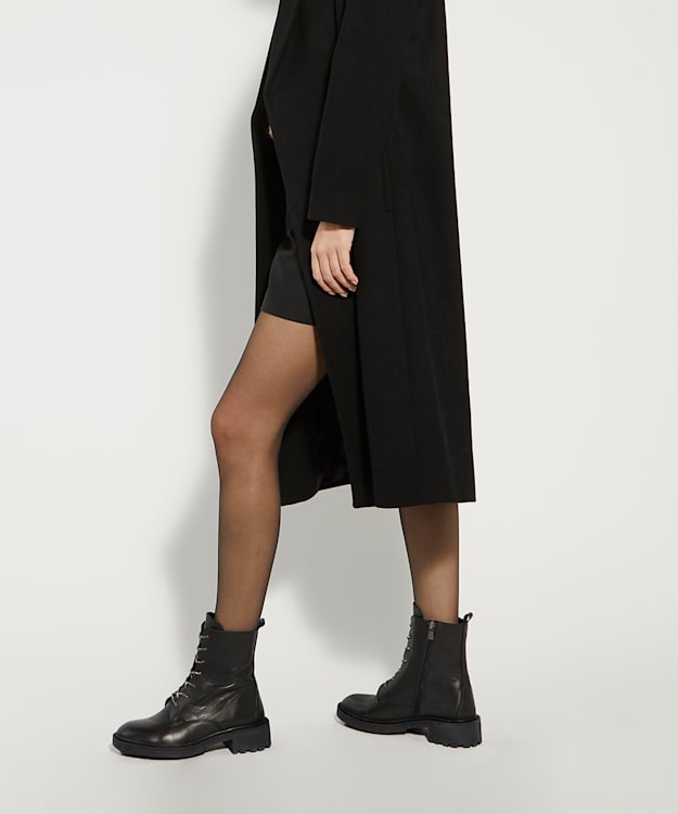 Dune London Purplex - Black Leather Lace-Up Boots