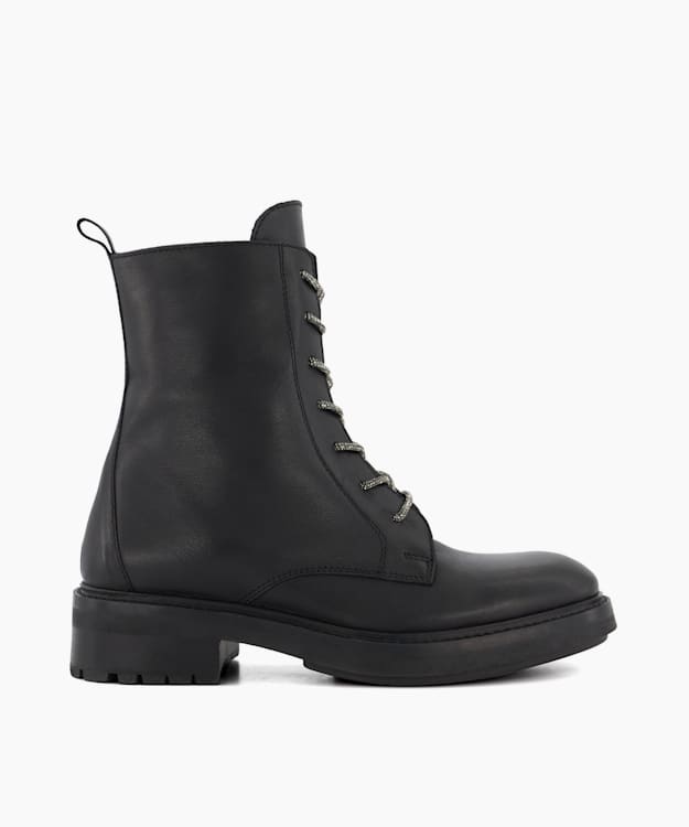 dune london Purplex - Black Leather Lace-Up Boots