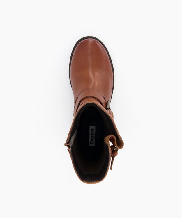 Dune London Rokka - Tan Buckle Strap Biker Boots