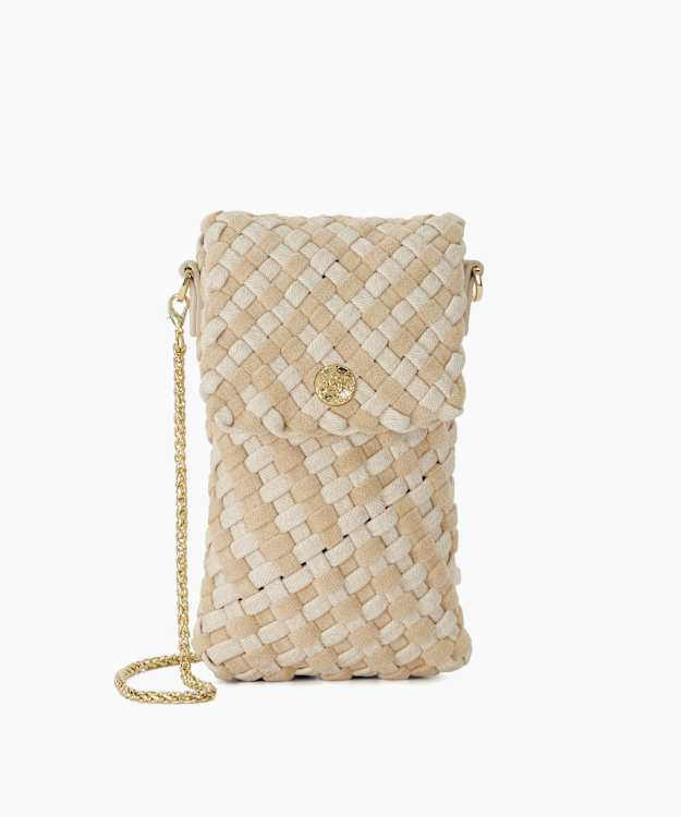 dune london Saff - Cream Woven Phone Cross Body Bag
