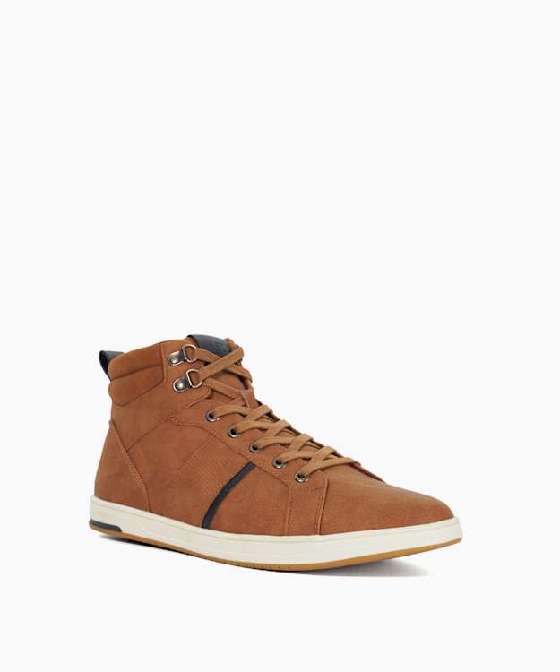 Dune London Sailors - Tan Fabric Lace Up Mid Trainer