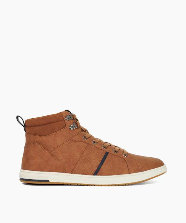 dune london Sailors - Tan Fabric Lace Up Mid Trainer