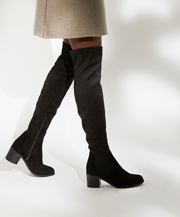 Dune London Sander - Black Over The Knee Boots