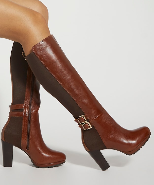 Dune London Sarissa - Tan Over The Knee Heel Boots