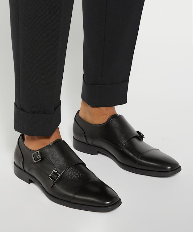 Dune London Satchin - Black Double Buckle Monk Shoe