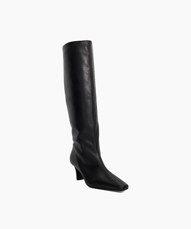 Dune London Selinni - Black Leather Knee High Boots