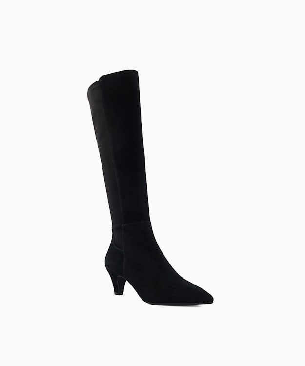 Dune London Sera - Black Low Suede Knee-High Boots