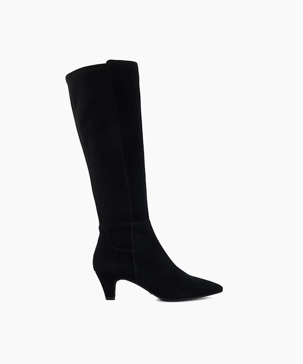 dune london Sera - Black Low Suede Knee-High Boots