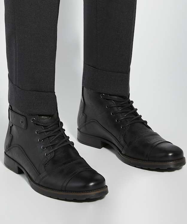 Dune London Simon - Black Leather Seam Detail Boots