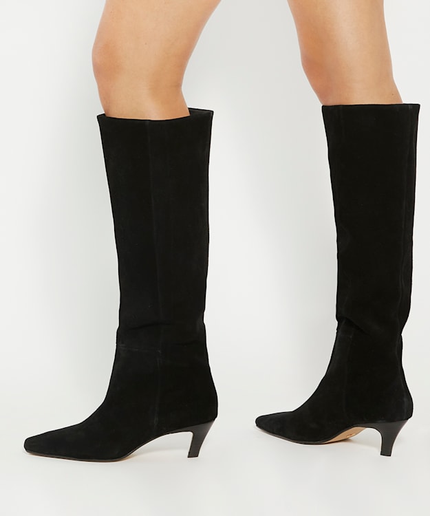 Dune London Slink - Black Knee High Low Heel Boots