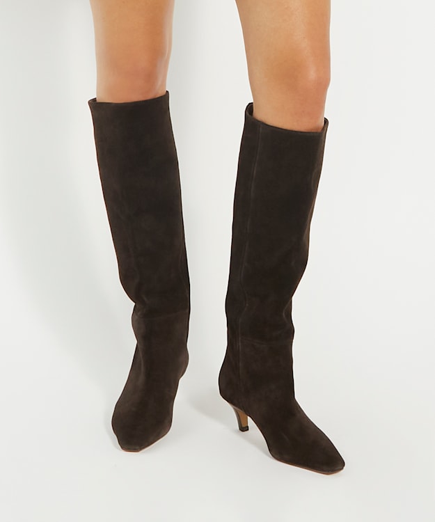 Dune London Slink - Brown Knee High Low Heel Boots