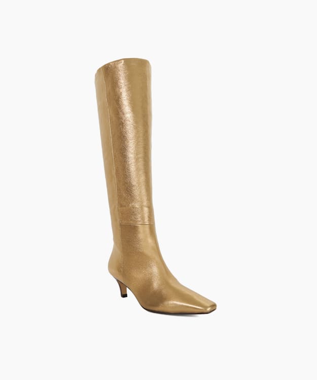 Dune London Slink - Gold Knee High Low Heel Boots