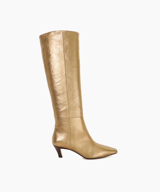 dune london Slink - Gold Knee High Low Heel Boots