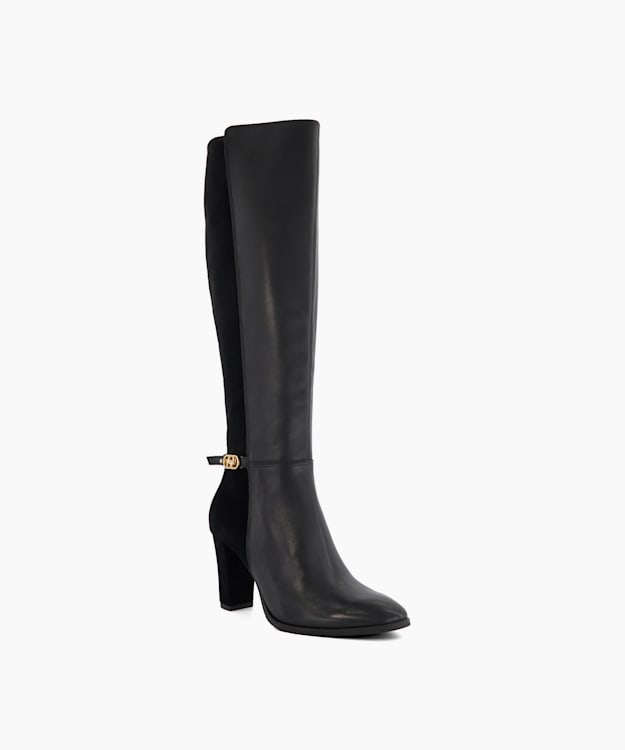 Dune London Solia - Black Leather Knee-High Boots
