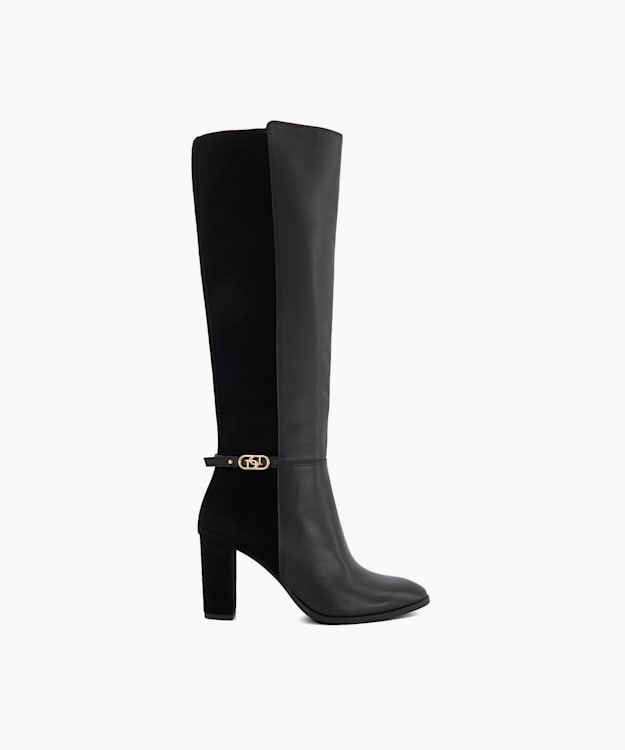 dune london Solia - Black Leather Knee-High Boots