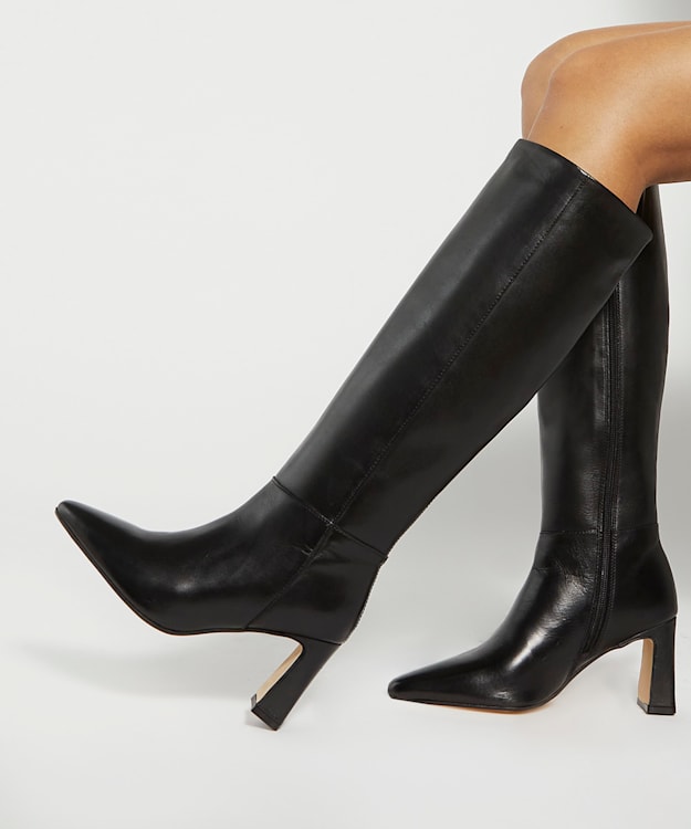 Dune London Startler - Black Knee High Heel Boots