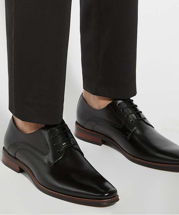 Dune London Stoney - Black Burnished-Toe Derby Shoes