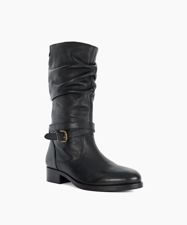 Dune London Tasa - Black Leather Mid Calf Boots