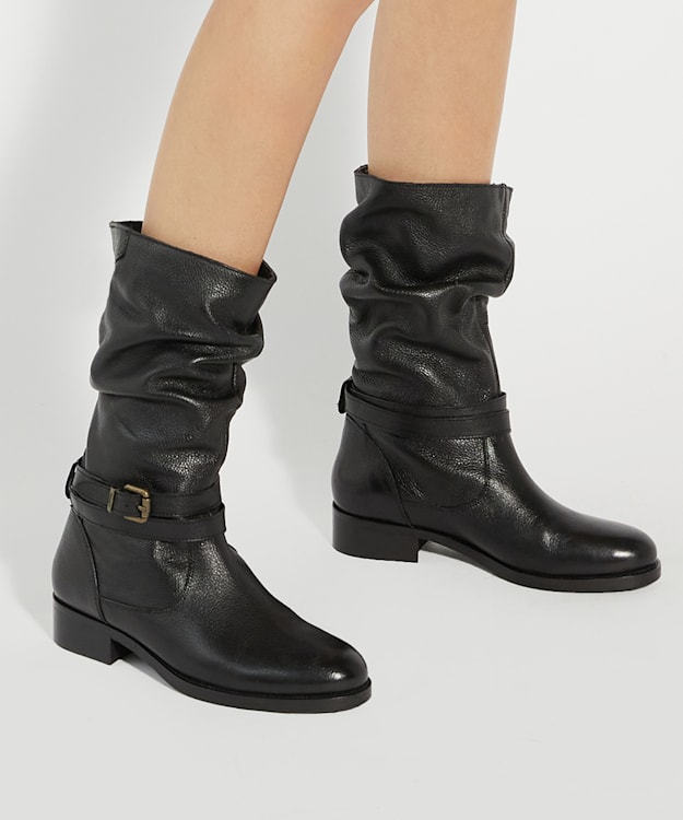 Dune London Tasa - Black Leather Mid Calf Boots