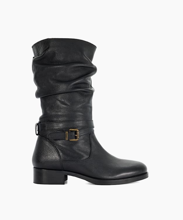 dune london Tasa - Black Leather Mid Calf Boots
