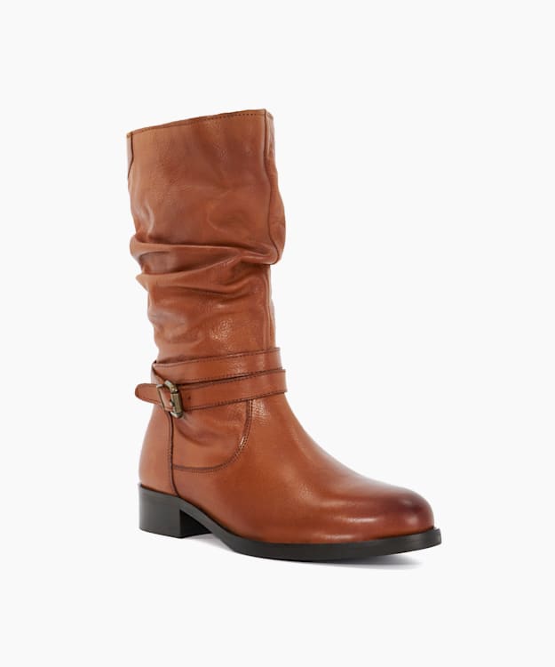 Dune London Tasa - Tan Leather Mid Calf Boots