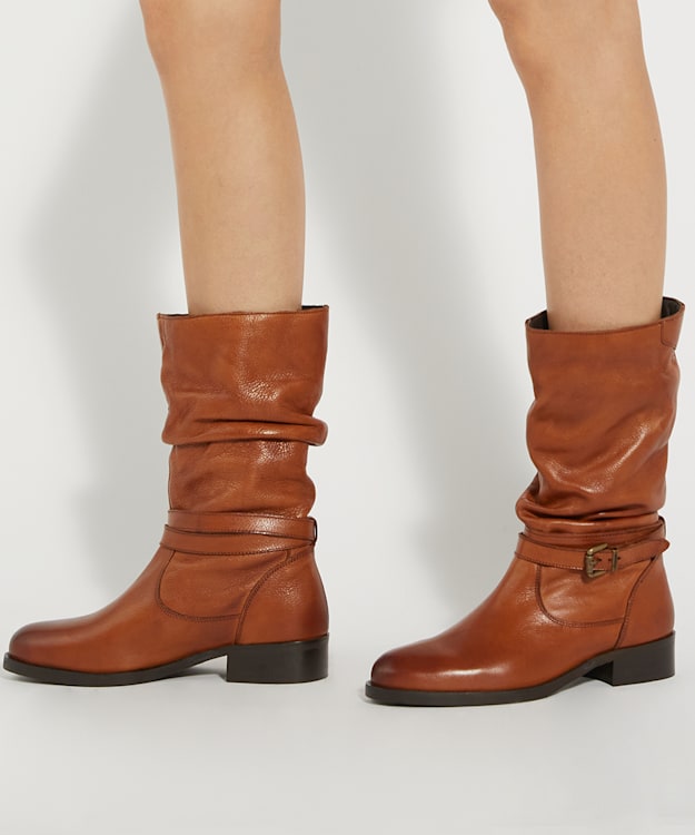 Dune London Tasa - Tan Leather Mid Calf Boots