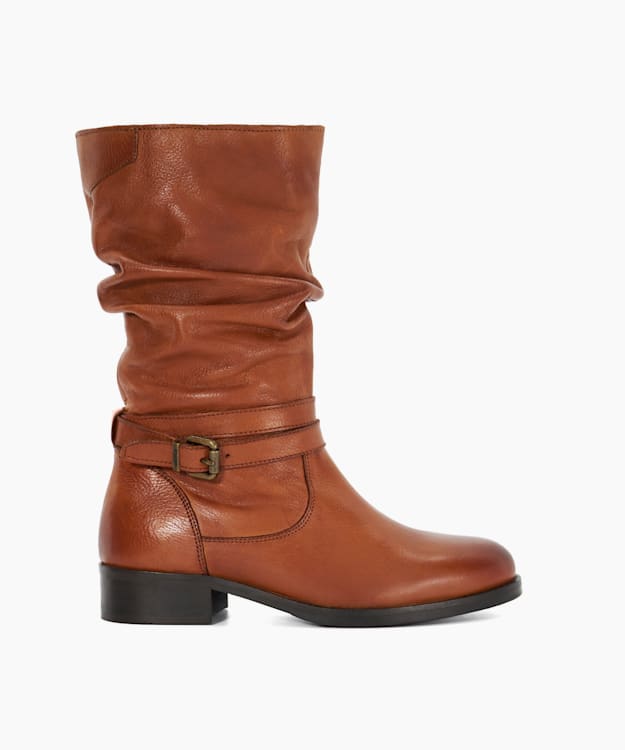 dune london Tasa - Tan Leather Mid Calf Boots