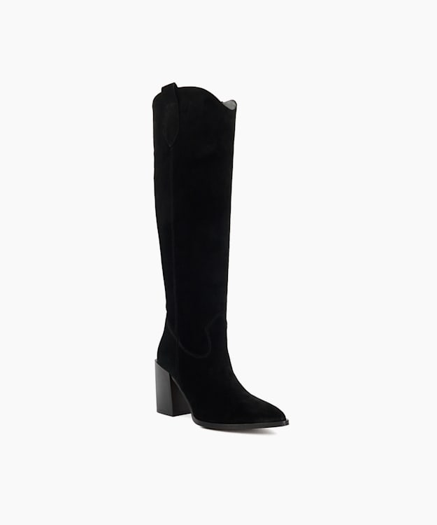 Dune London Tavern - Black Mid Suede Knee-High Boots