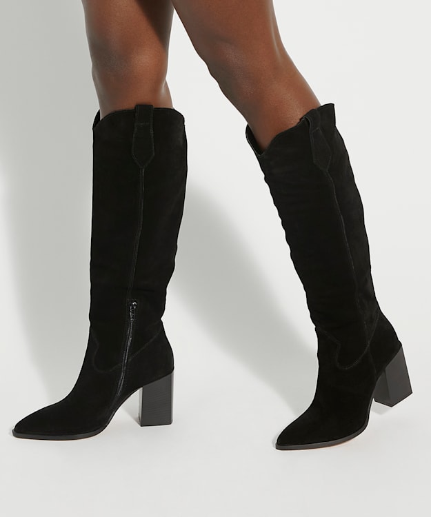 Dune London Tavern - Black Mid Suede Knee-High Boots