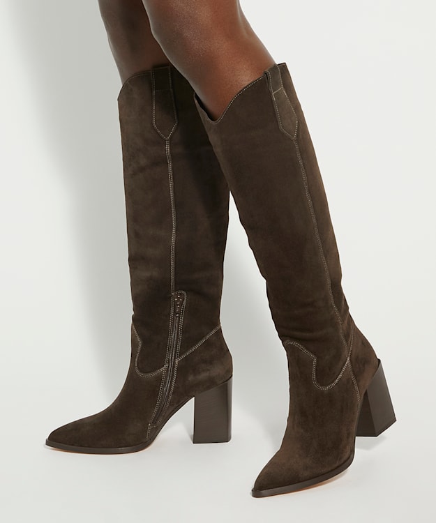 Dune London Tavern - Brown Mid Suede Knee-High Boots
