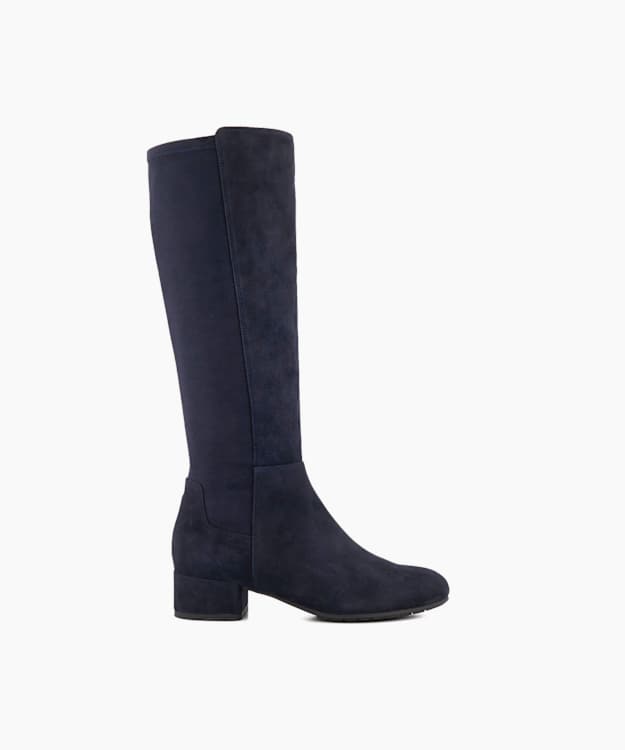 dune london Tayla - Navy Stretch Knee-High Boots