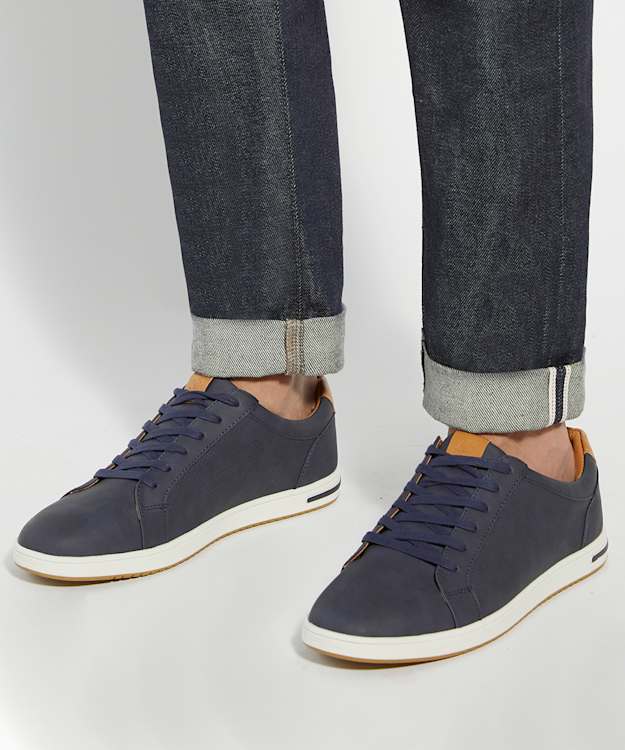 Dune London Tezzy - Navy Perforated Lace-Up Trainers