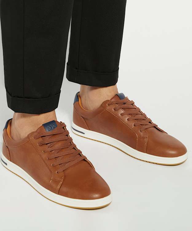 Dune London Tezzy - Tan Perforated Lace-Up Trainers