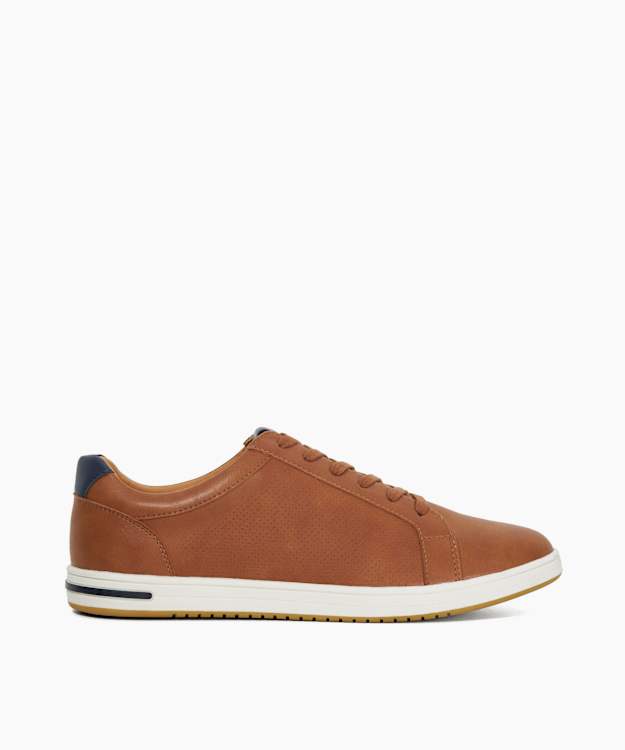 dune london Tezzy - Tan Perforated Lace-Up Trainers