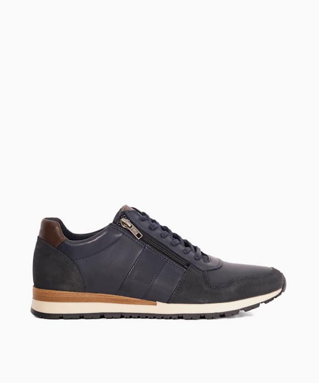 dune london Thame - Navy Zip Up Leather Trainers