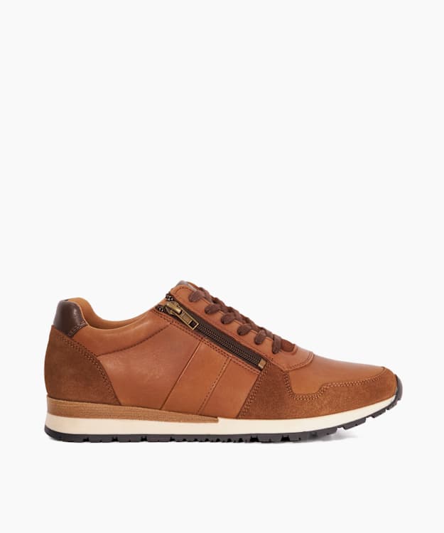 dune london Thame - Tan Zip Up Leather Trainers