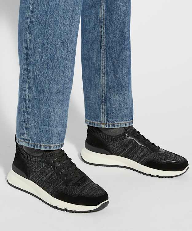 Dune London Thorny - Black Knitted Lace-Up Trainers