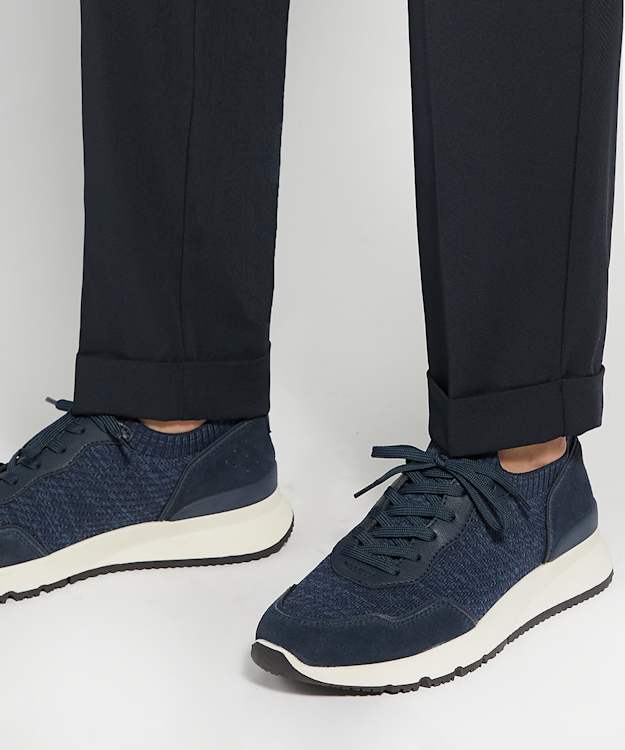 Dune London Thorny - Navy Knitted Lace-Up Trainers