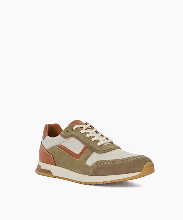 Dune London Toll - Khaki Nubuck Lace-Up Runner