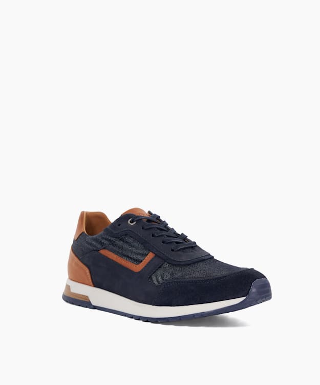 Dune London Toll - Navy Nubuck Lace-Up Runner