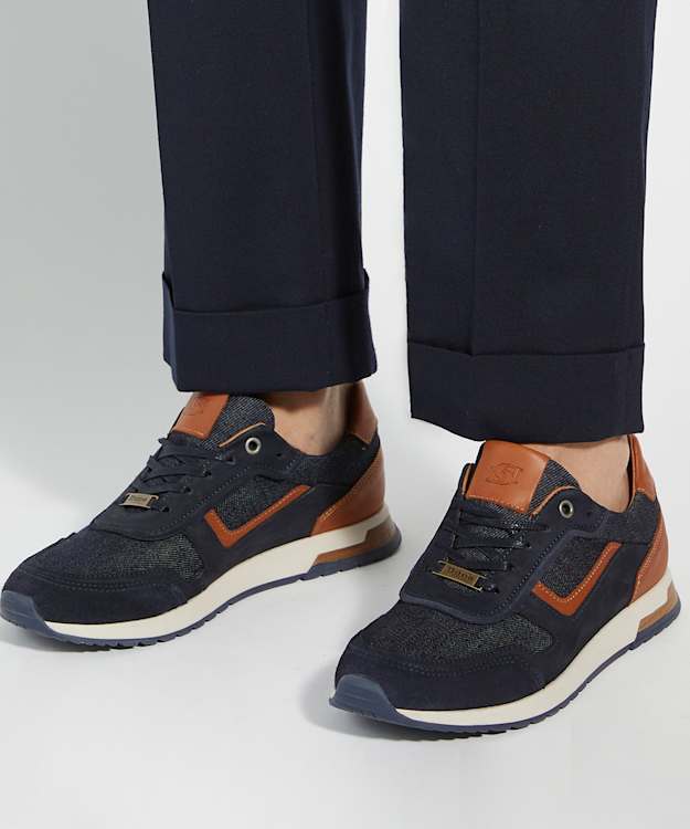 Dune London Toll - Navy Nubuck Lace-Up Runner