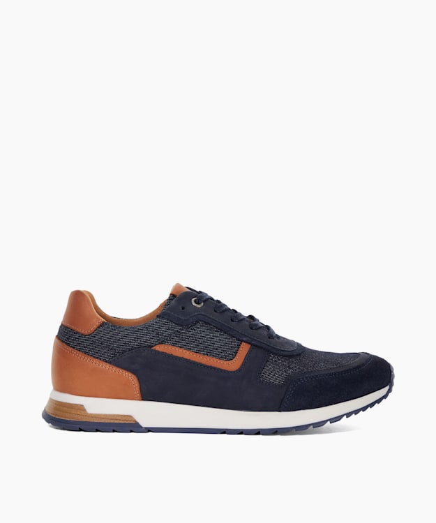 dune london Toll - Navy Nubuck Lace-Up Runner