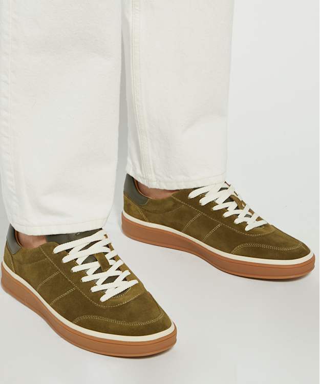 Dune London Tony - Green Suede Lace-Up Trainers